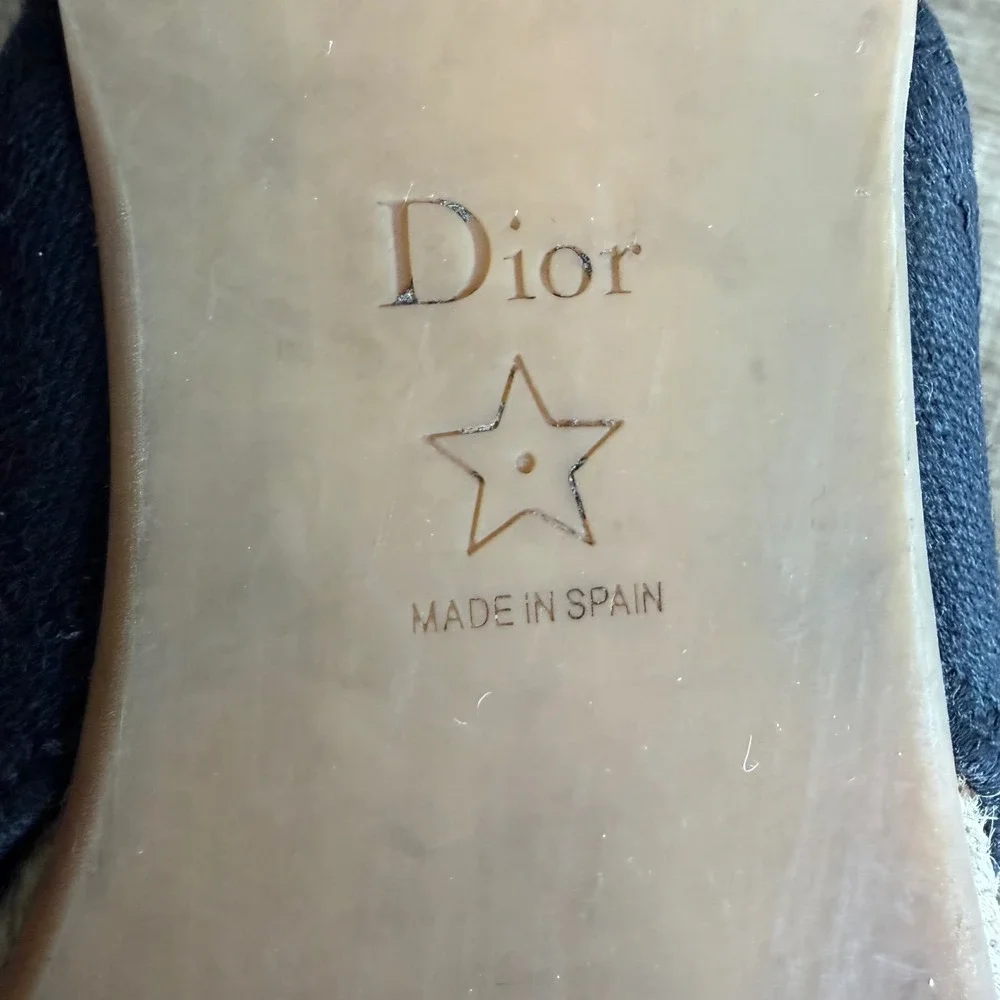 Christian Dior D-Way Espadrille Slides Black Canvas Cross Strap Sandals 37.5